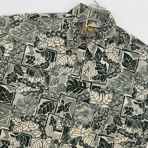 Kane Malia Hawaiian Shirt Men's L Green Tropical Aloha Button Up Made in Hawaii